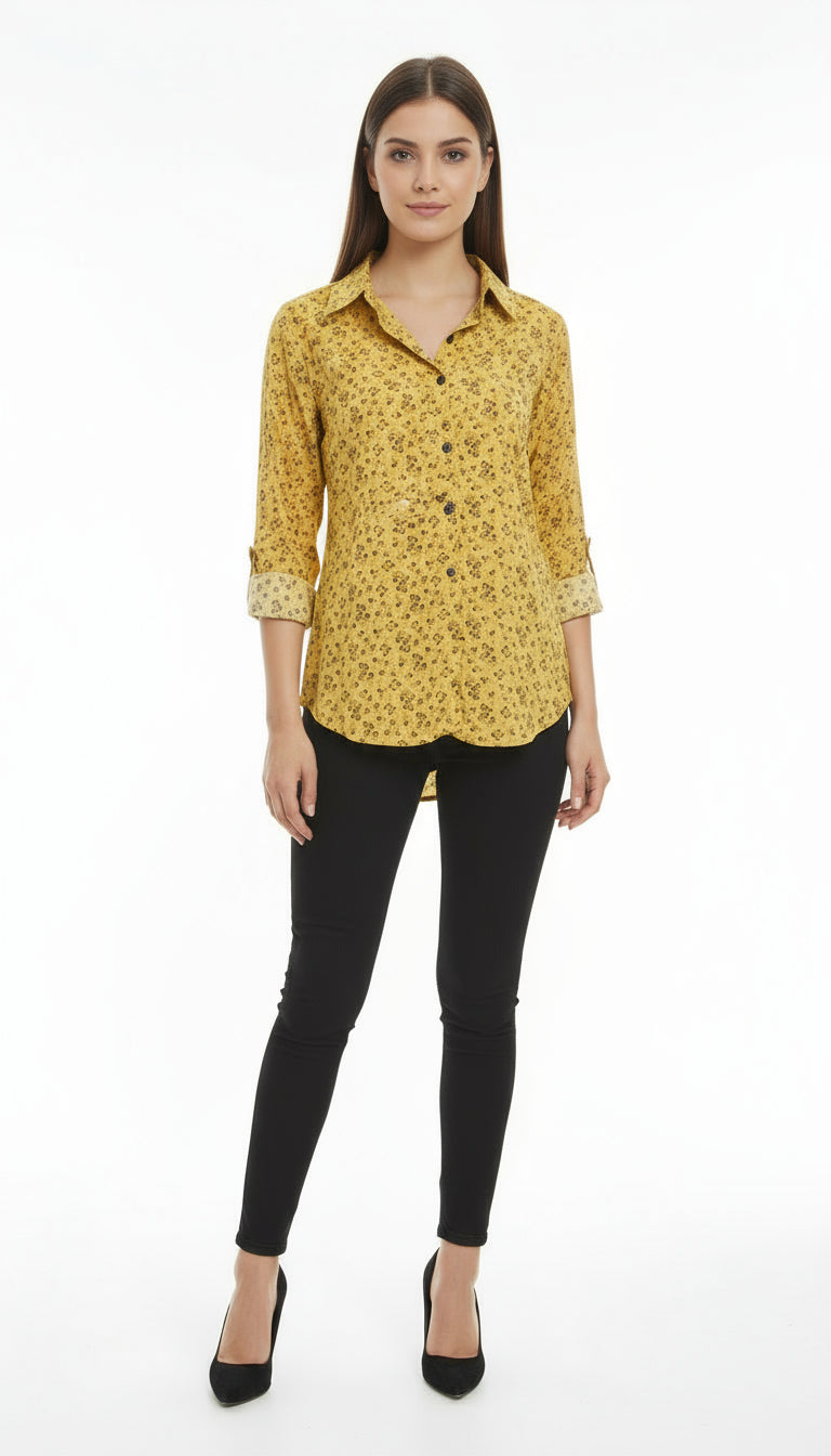 Floral Print Cotton Button-Down Shirt