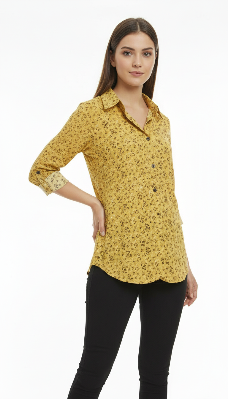 Floral Print Cotton Button-Down Shirt
