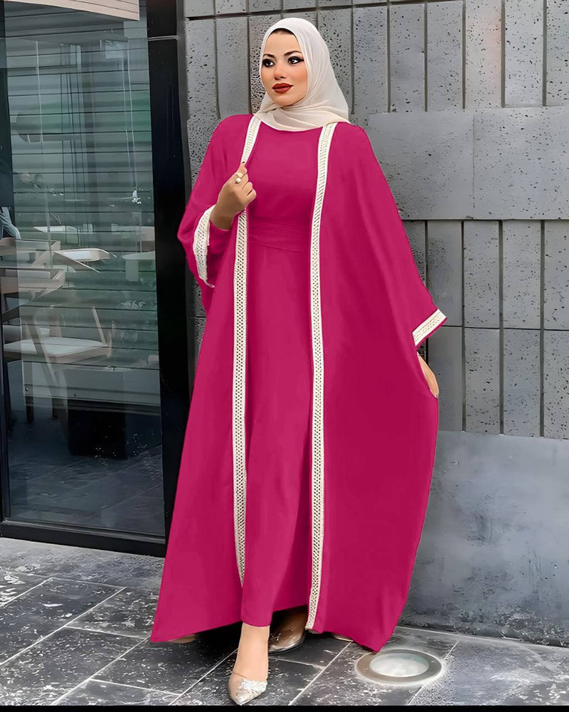 Contrast Trim Modest Abaya Set
