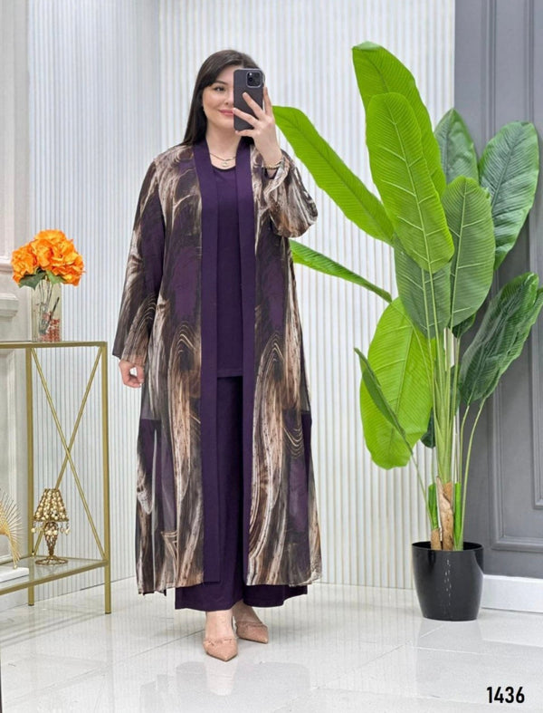Three-Piece Abstract Print Abaya Set