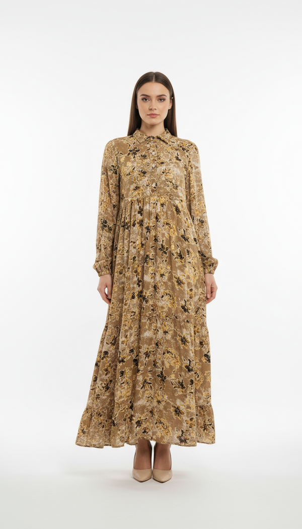 Floral Print Mandarin Maxi Dress