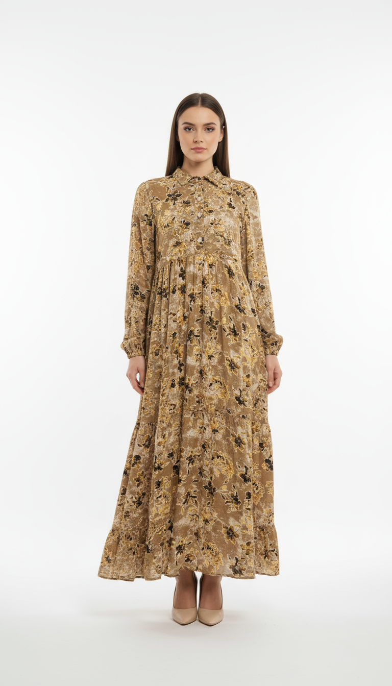 Floral Print Mandarin Maxi Dress