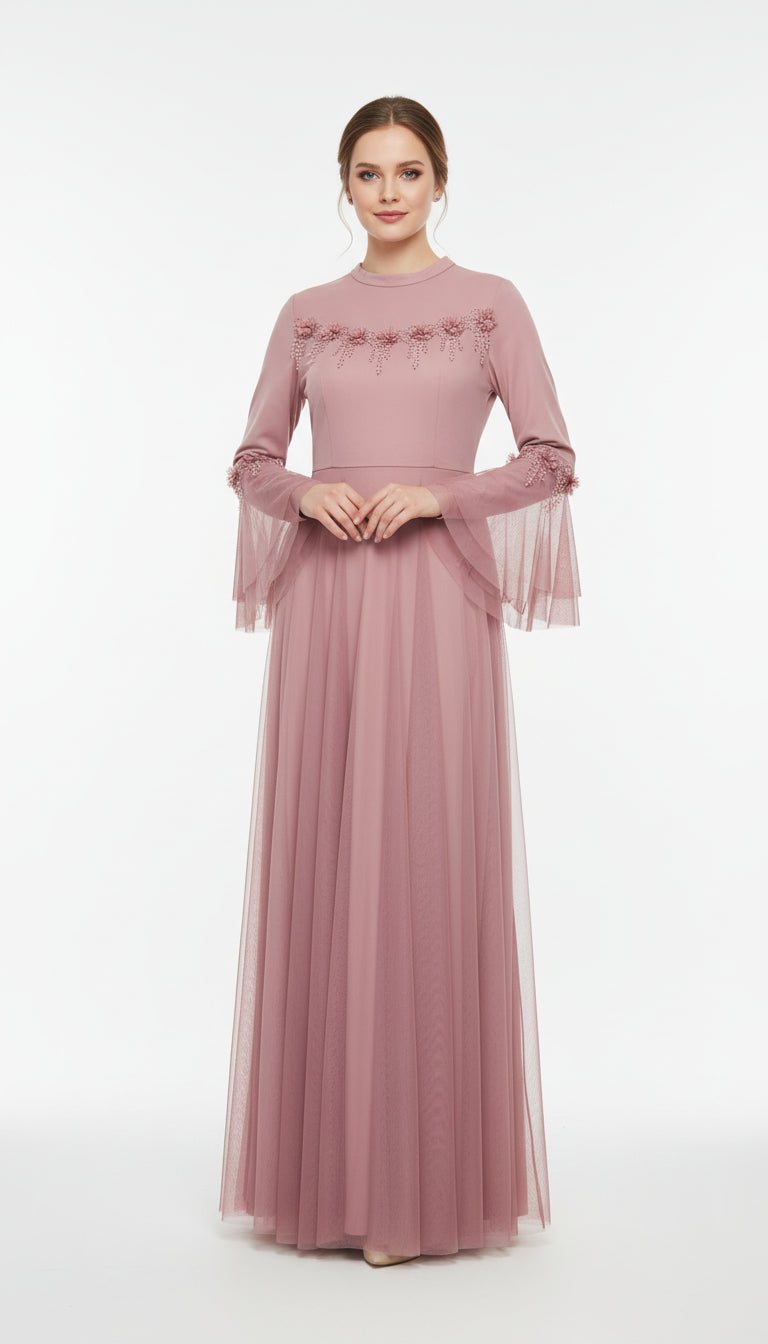 Floral Appliqué Modest Gown