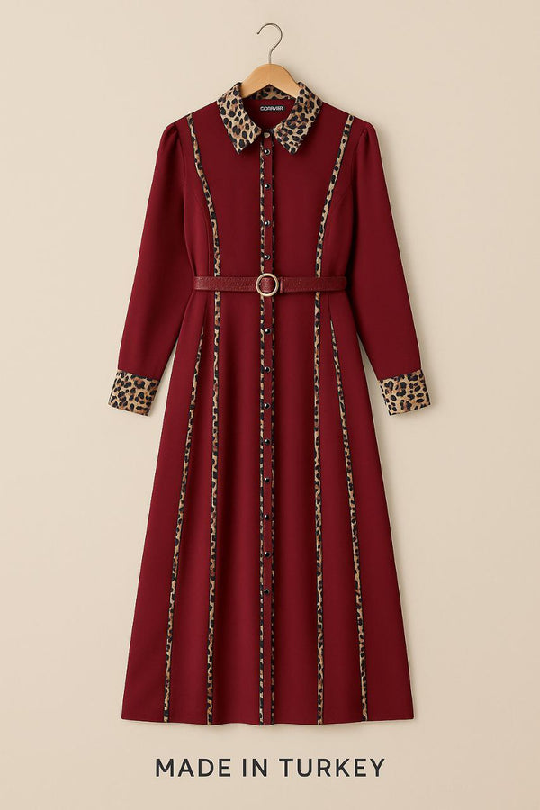 Contrast Trim Modest Midi Dress