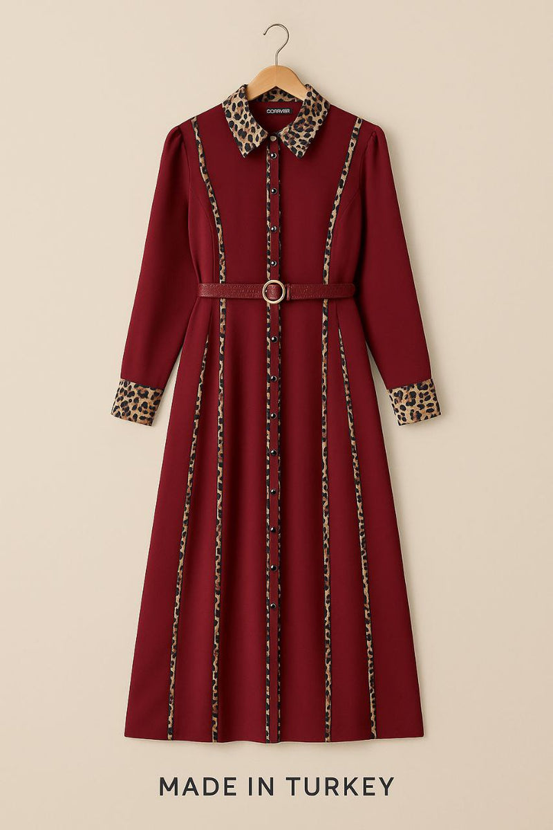 Contrast Trim Modest Midi Dress