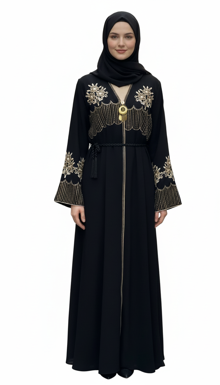 Soft Gold Embellished Modest Abaya