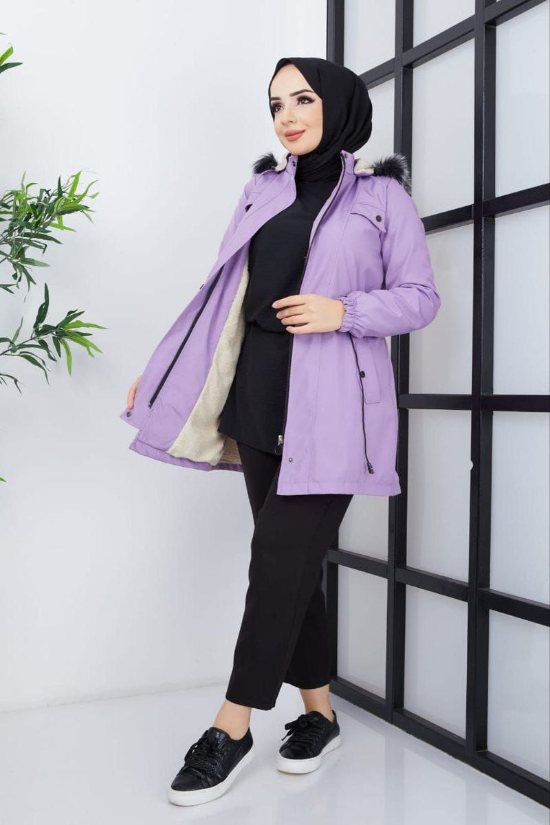 Faux Fur Hooded Modest Parka