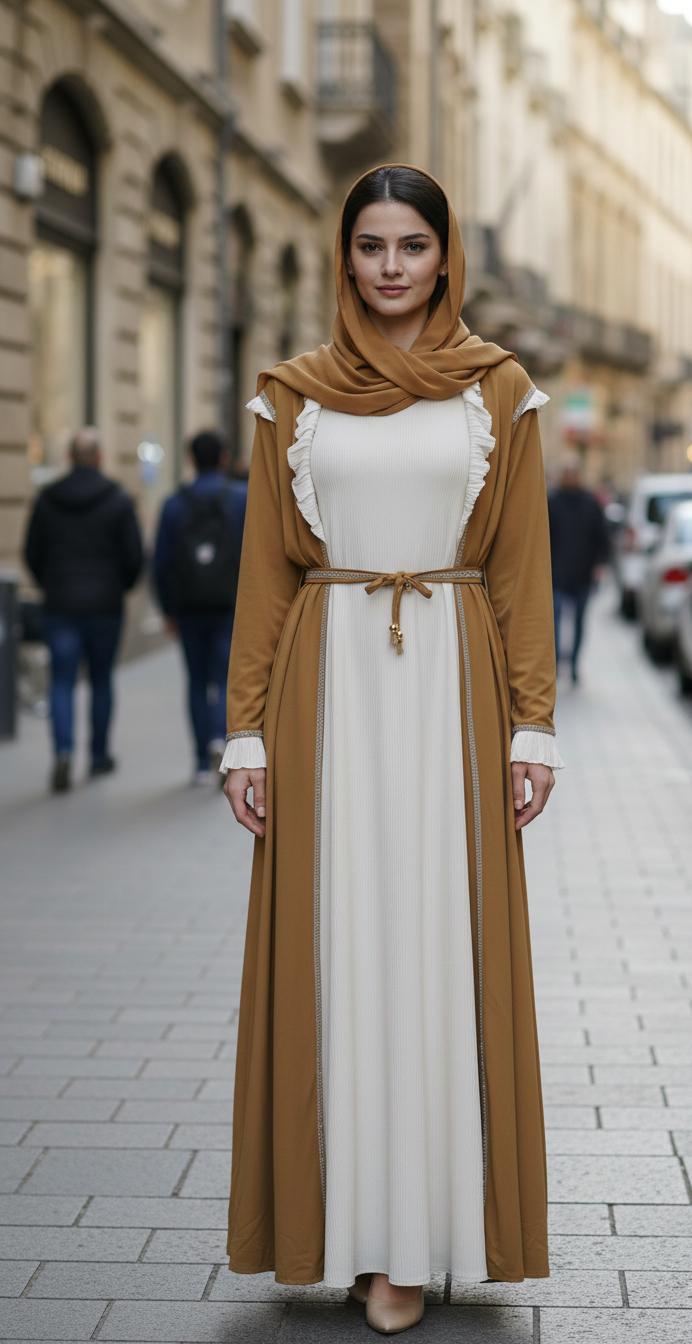 Ruffled Trim Layered Abaya Dress Set