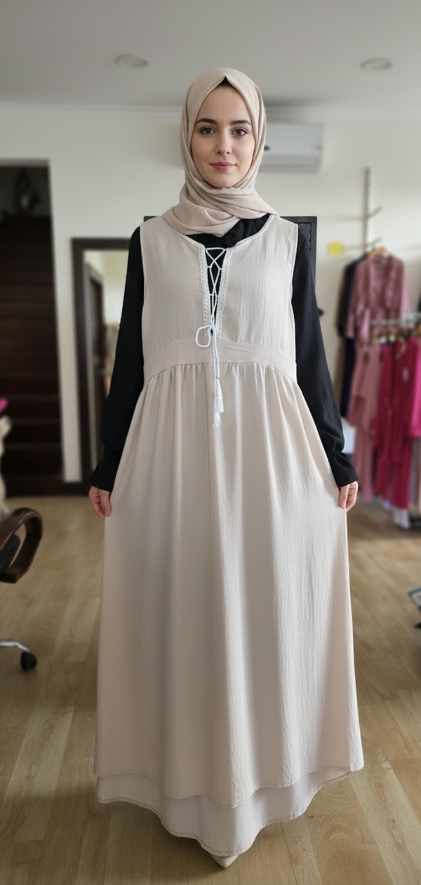 Ruffled Blouse Lace-Up Modest Dress Set