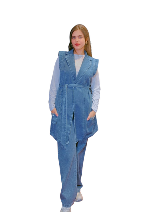 Chic Denim Vest and Wide-Leg Pant Set