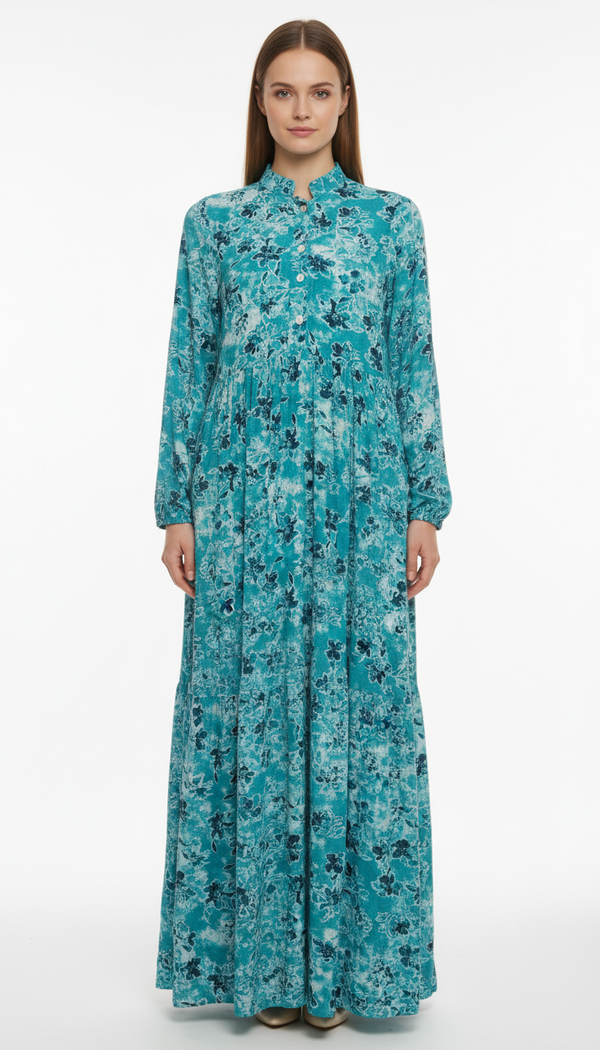 Floral Print Mandarin Maxi Dress