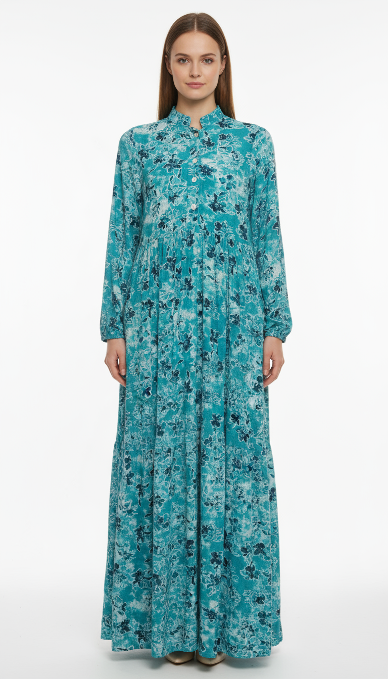 Floral Print Mandarin Maxi Dress