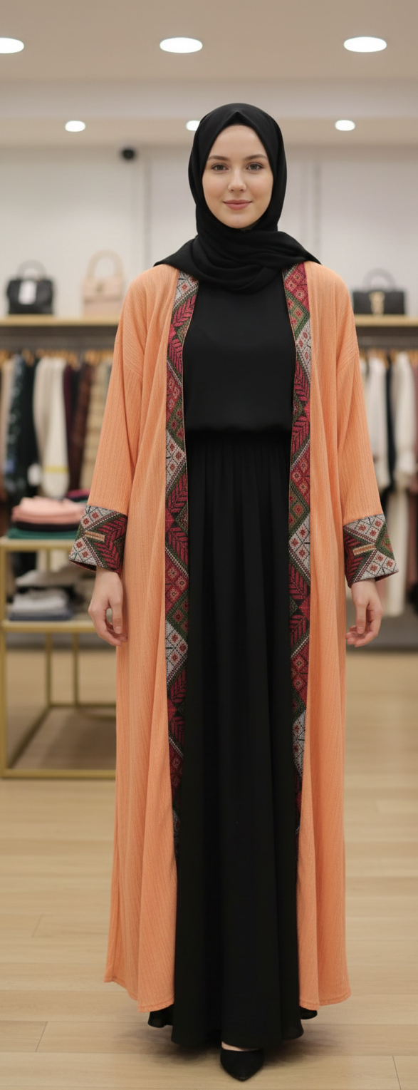 Soft Striped Embroidered Long Cardigan