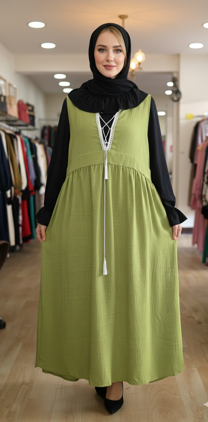 Ruffled Blouse Lace-Up Modest Dress Set