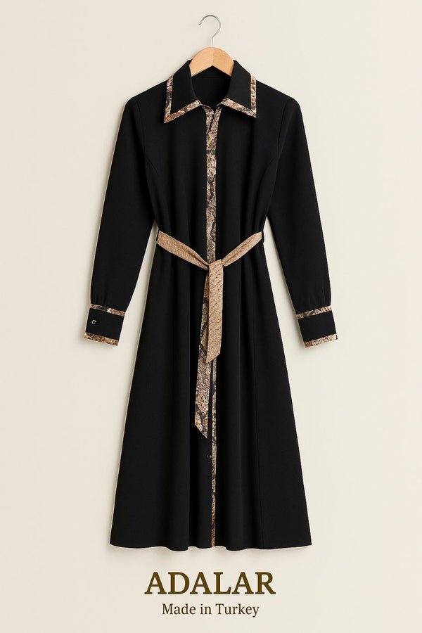 Contrast Trim Modest Midi Dress