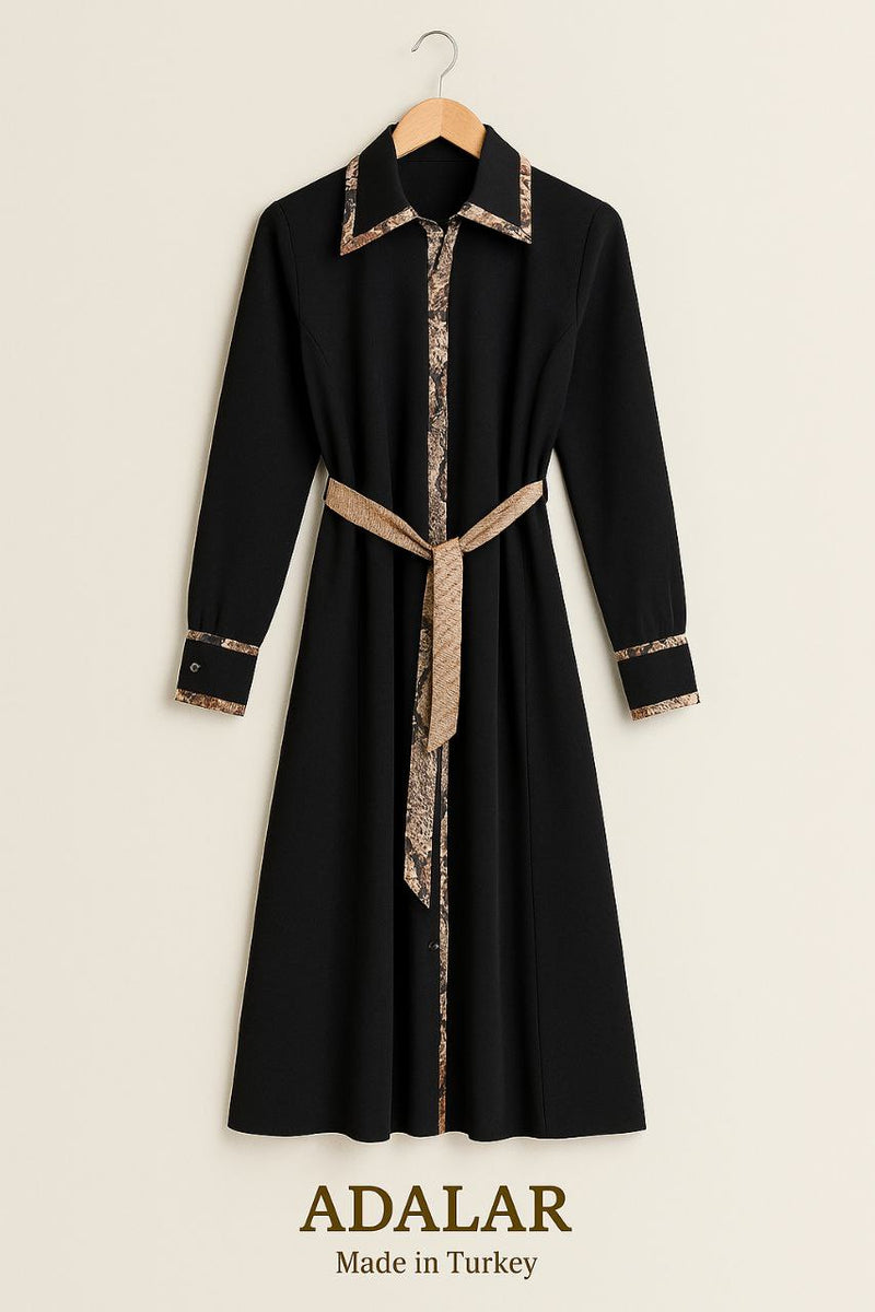 Contrast Trim Modest Midi Dress