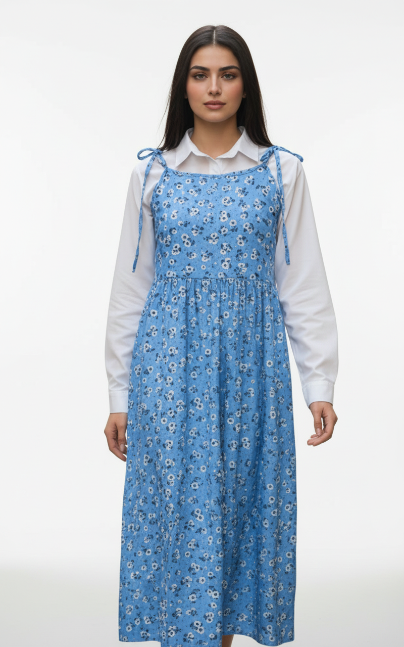 Floral Print Pinafore and Shirt Set