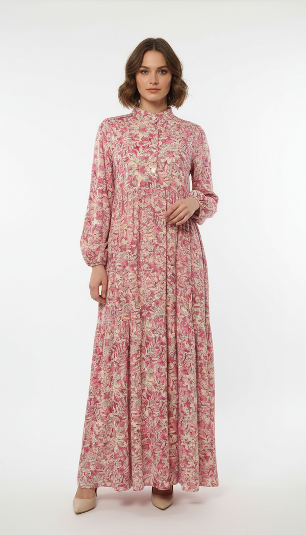 Floral Print Mandarin Maxi Dress