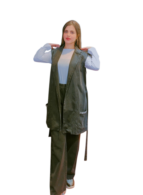 Chic Denim Vest and Wide-Leg Pant Set