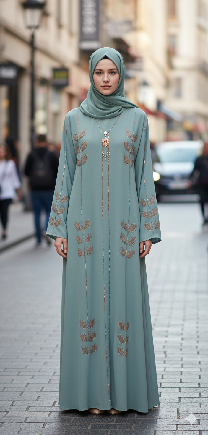 Soft Leaf Embroidered Modest Abaya