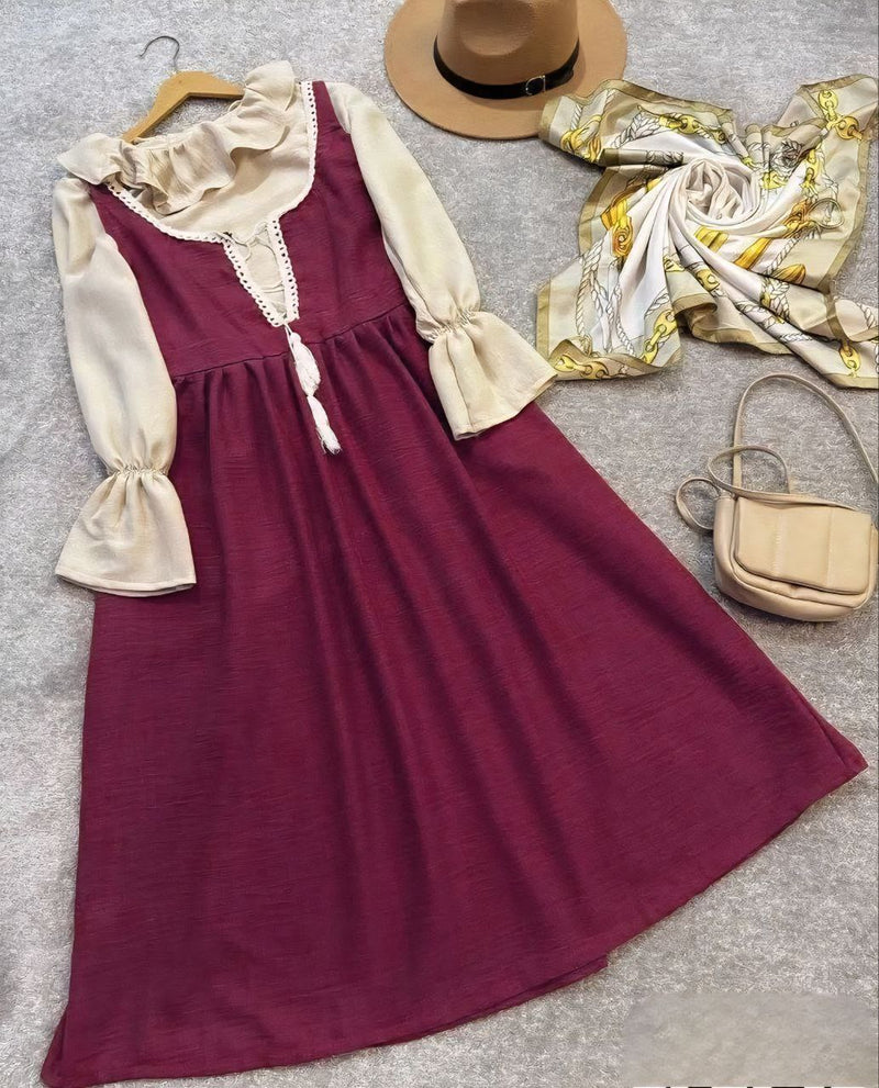 Ruffled Blouse Lace-Up Modest Dress Set