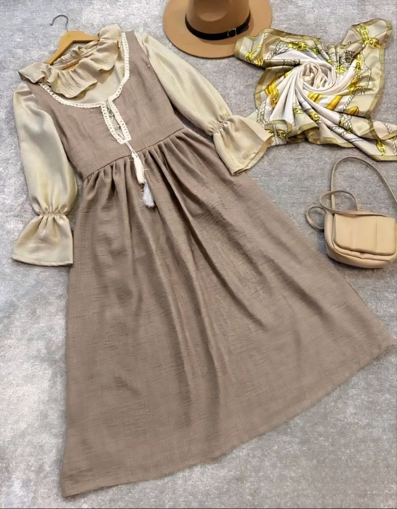 Ruffled Blouse Lace-Up Modest Dress Set