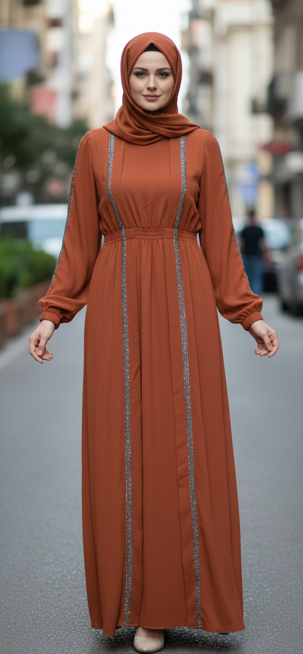 Metallic Trim Layered Modest Dress Set