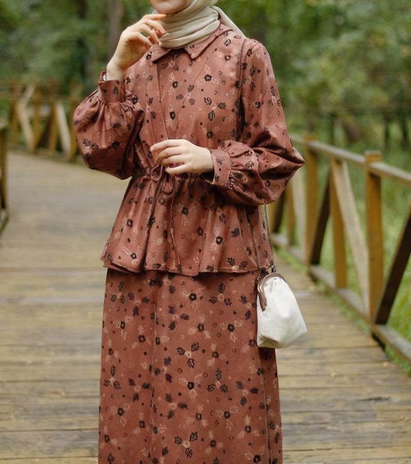 Turkish Style Soft Peplum Floral Modest Set