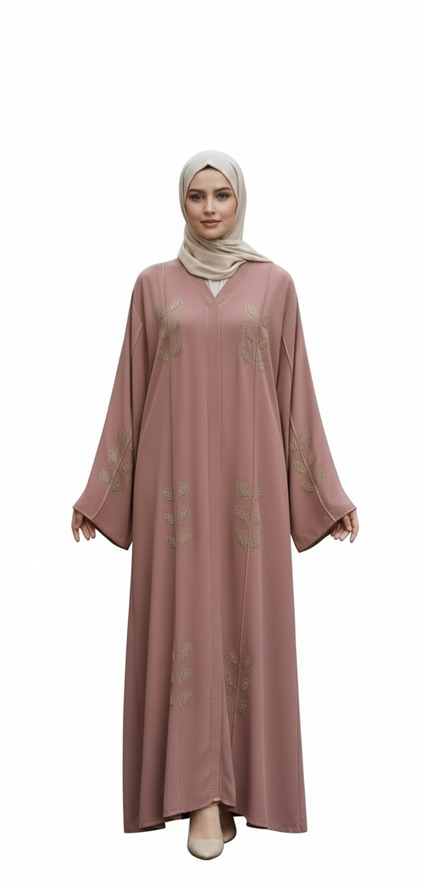 Soft Leaf Embroidered Modest Abaya