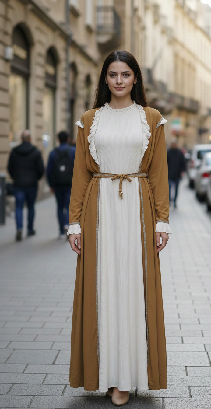 Ruffled Trim Layered Abaya Dress Set