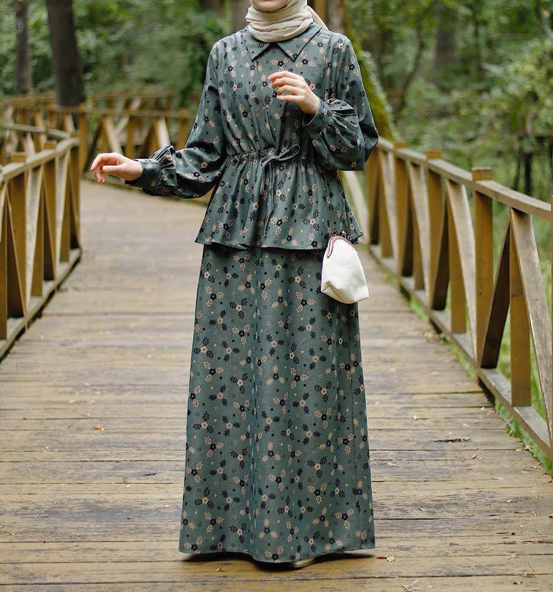 Turkish Style Soft Peplum Floral Modest Set