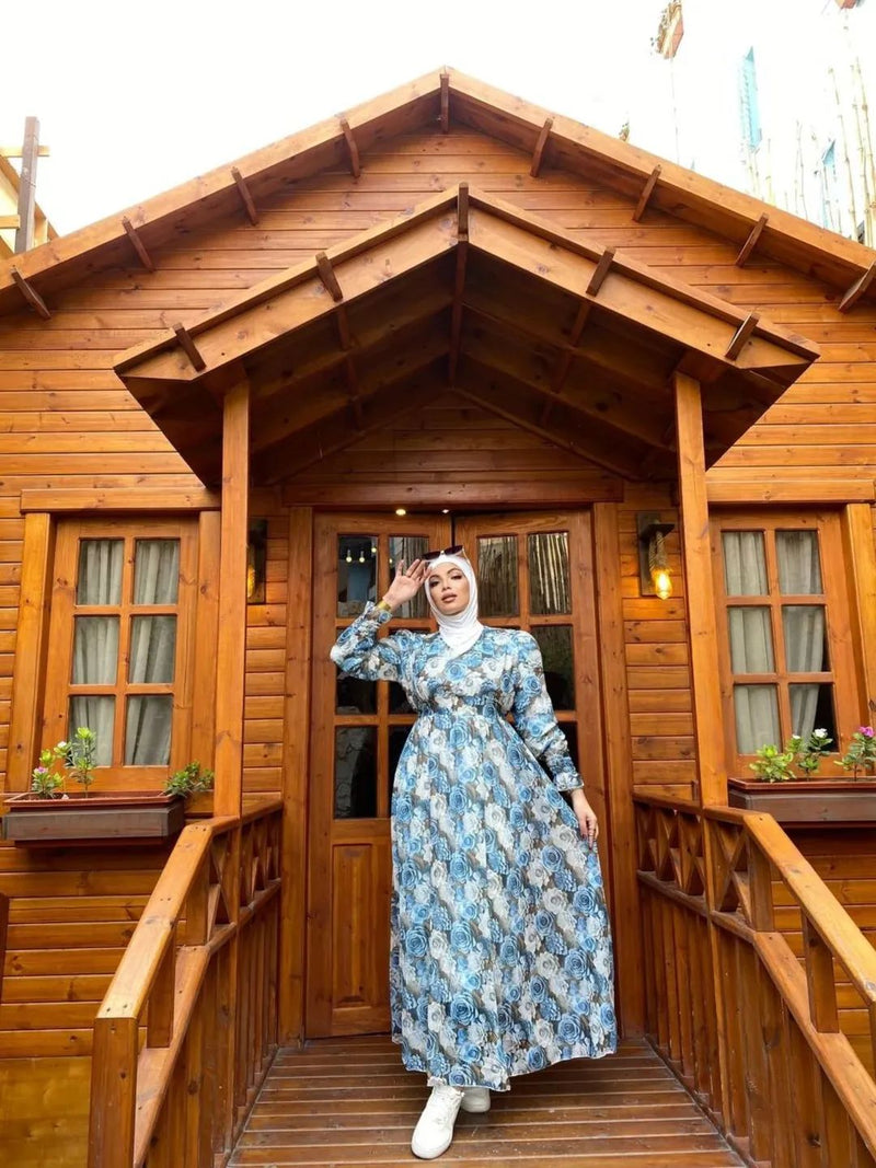 V-Neck Floral Print Maxi Dress