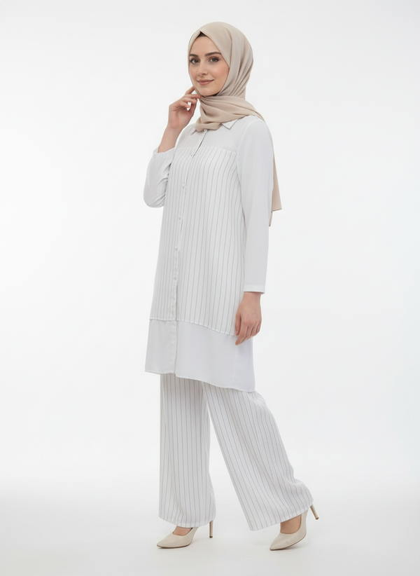 Pin-Stripe Relaxed Tunic and Pant Set