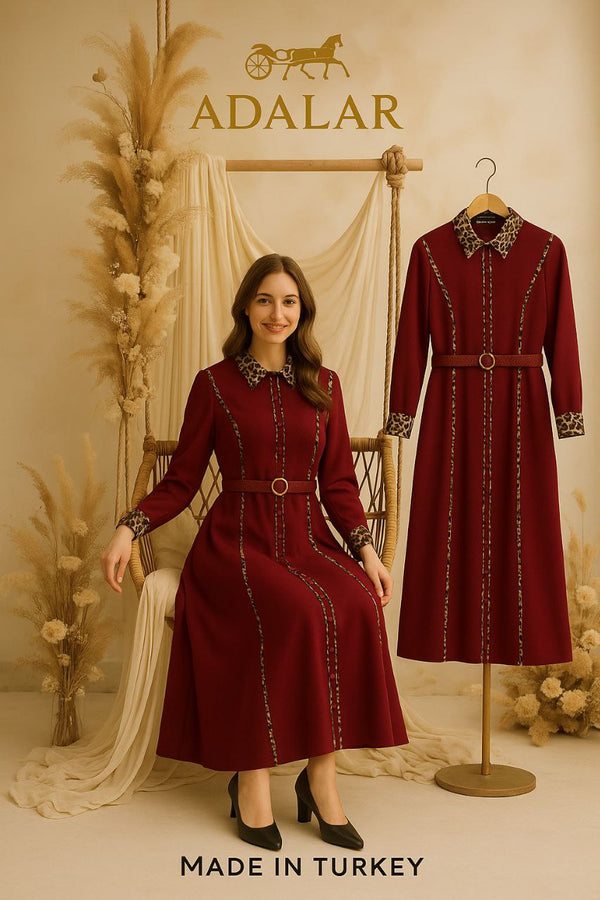 Contrast Trim Modest Midi Dress