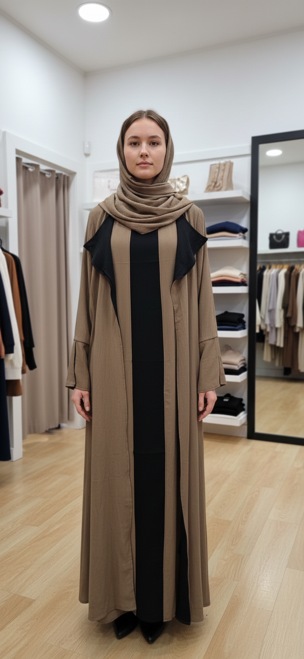 Soft Modest Contrast Panel Abaya