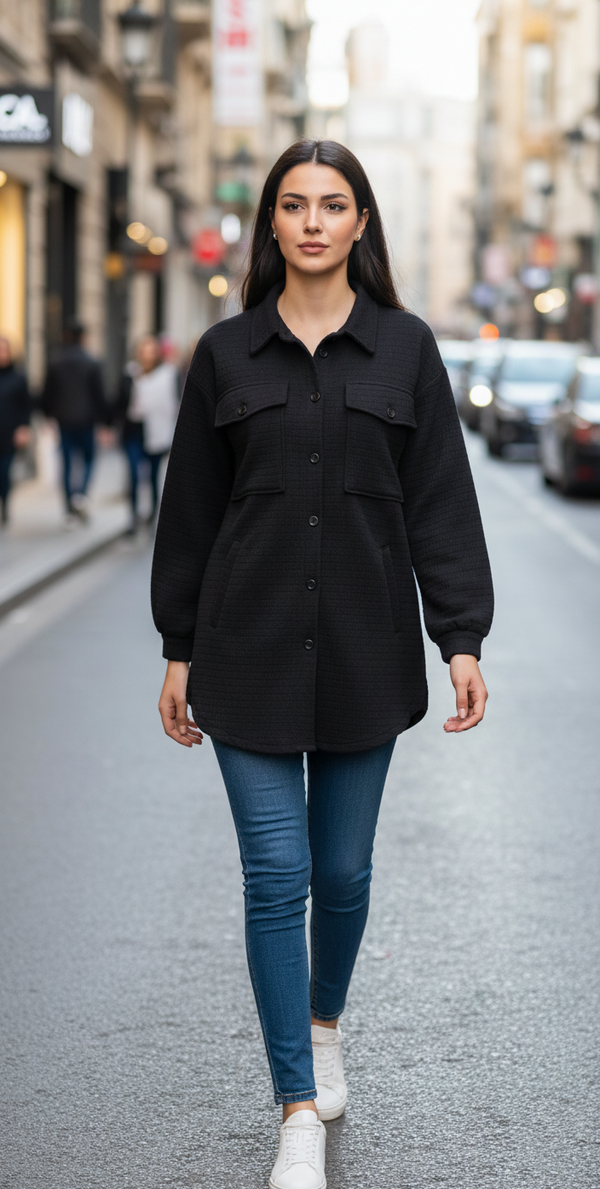 Textured Oversized Shirt Jacket