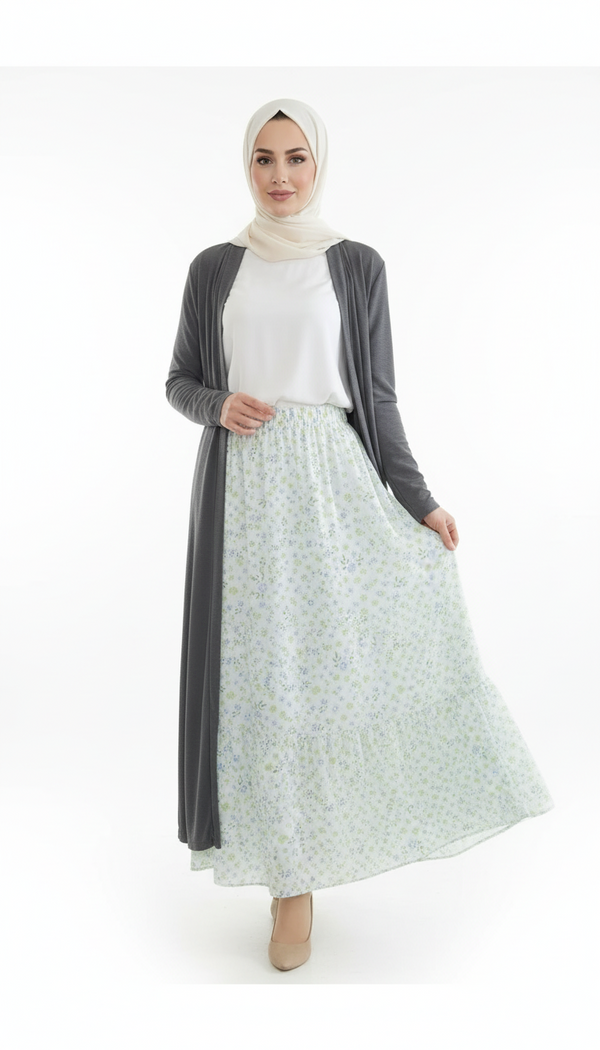 Flowy Floral Maxi Skirt and Long Cardigan Set