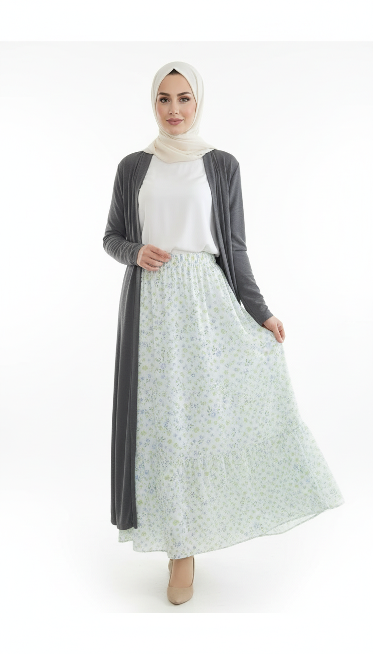 Flowy Floral Maxi Skirt and Long Cardigan Set