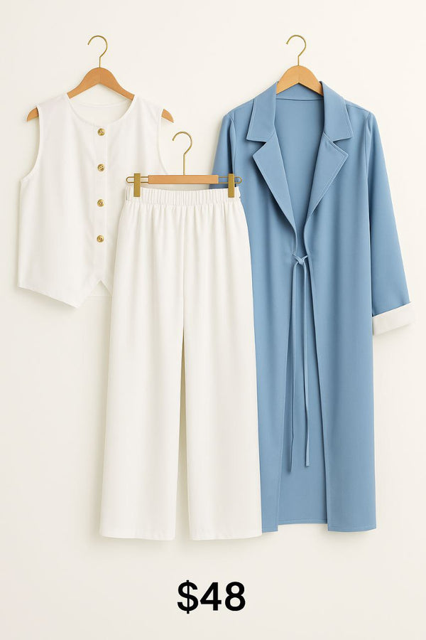 Soft 3-Piece Long Coat Layering Set