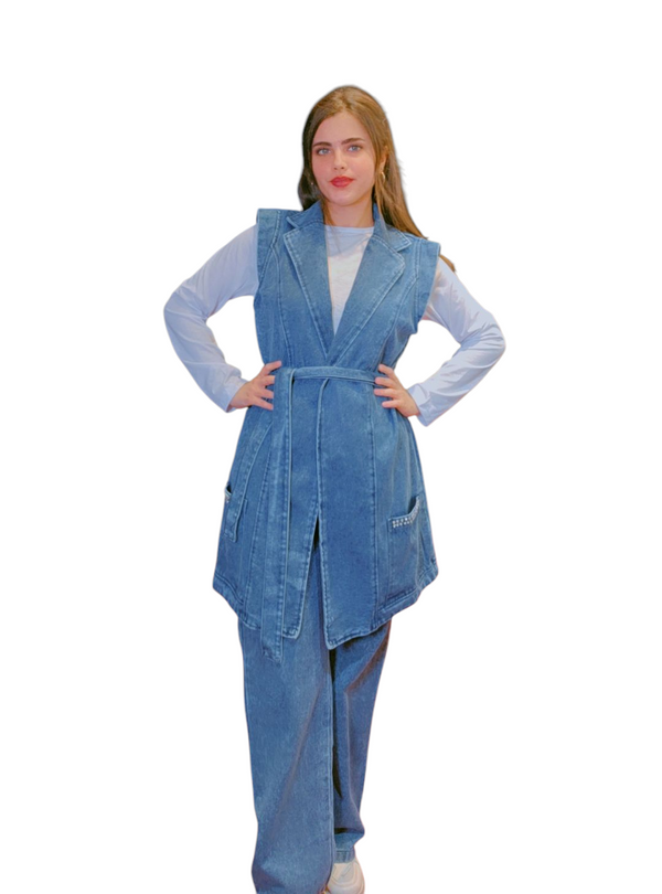 Chic Denim Vest and Wide-Leg Pant Set