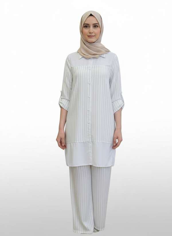 Pin-Stripe Relaxed Tunic and Pant Set