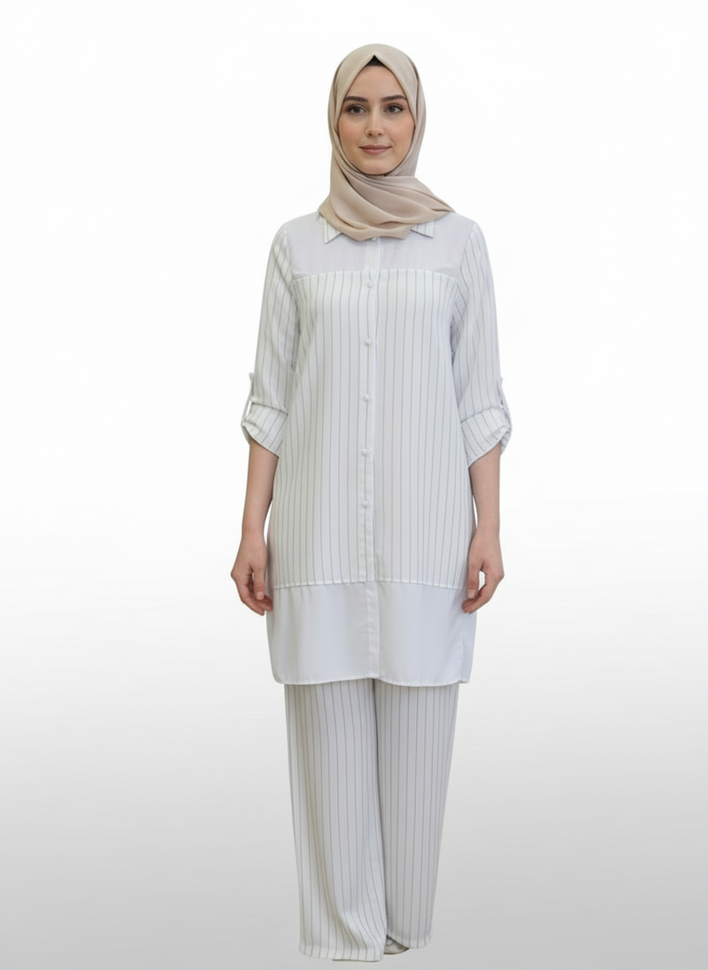 Pin-Stripe Relaxed Tunic and Pant Set