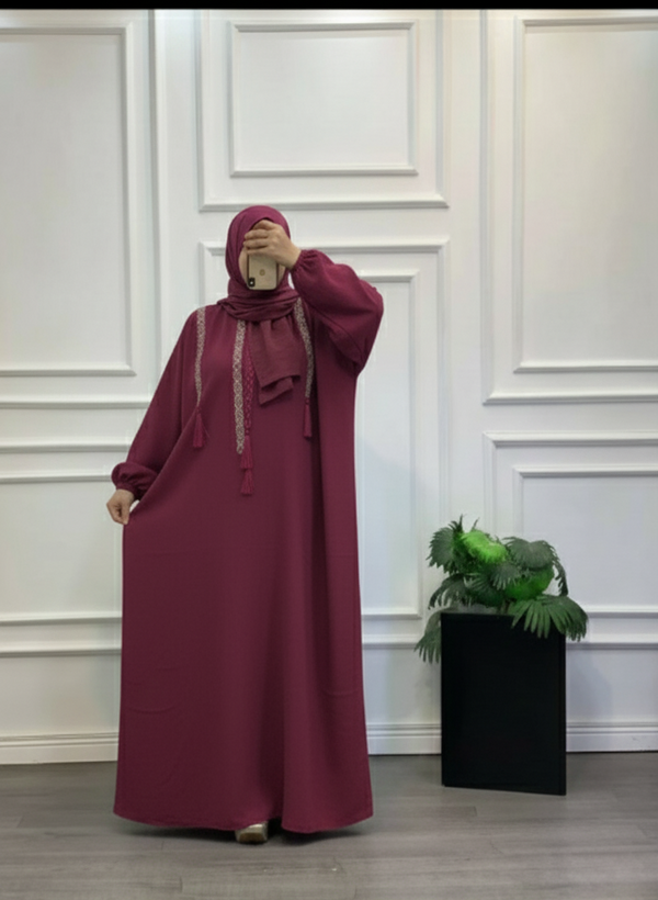 Soft Striped Tassel Modest Abaya Set