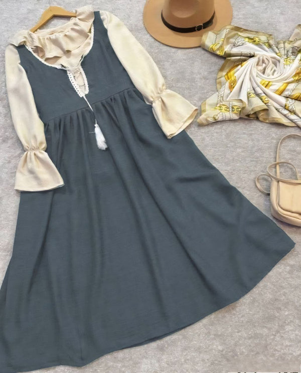 Ruffled Blouse Lace-Up Modest Dress Set