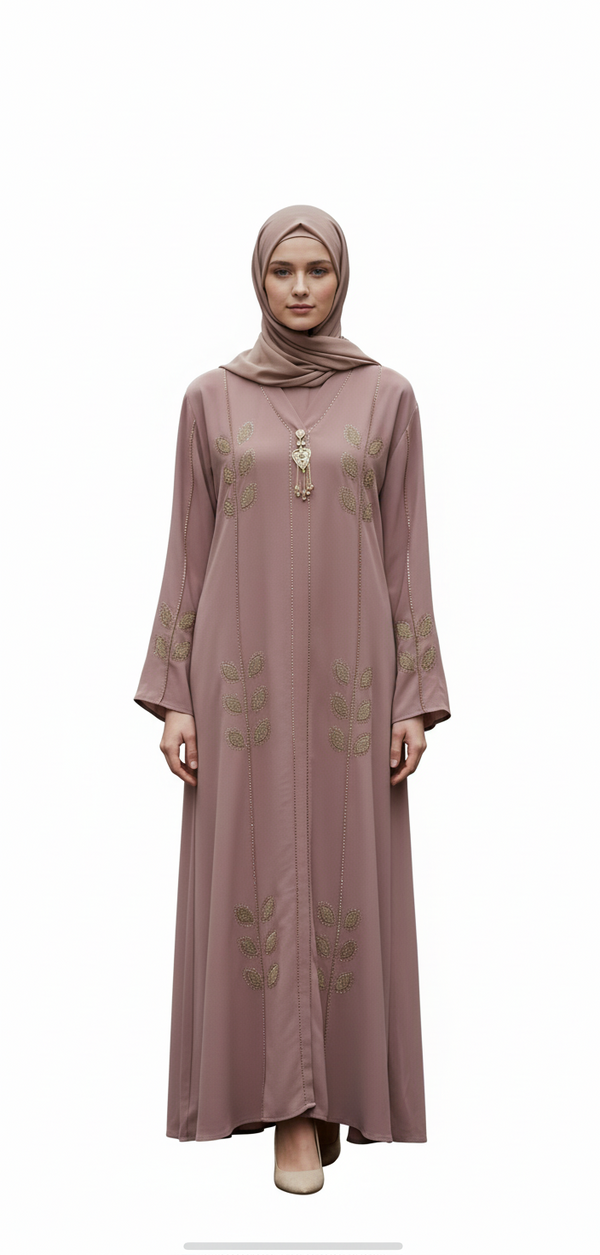 Soft Leaf Embroidered Modest Abaya