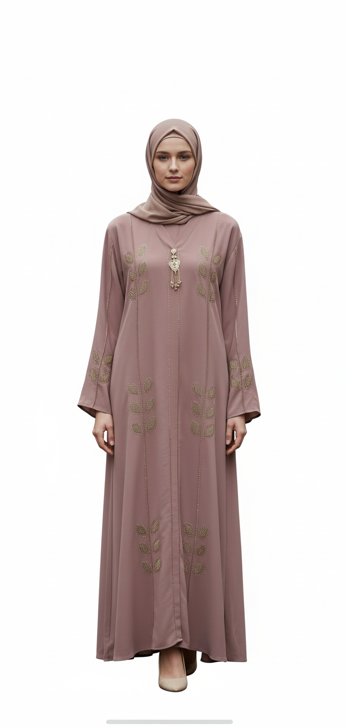 Soft Leaf Embroidered Modest Abaya