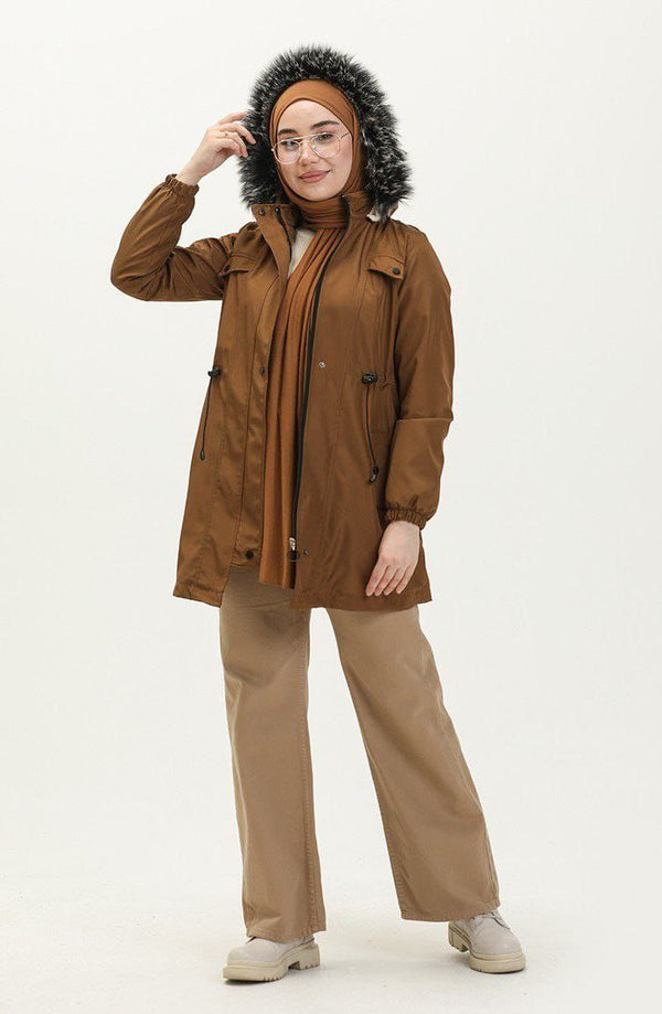 Faux Fur Hooded Modest Parka