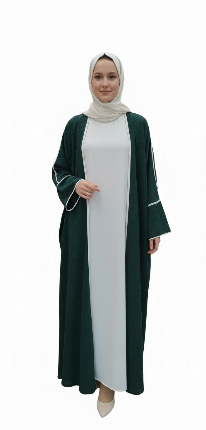 Soft Trim-Detailed Two-Piece Abaya