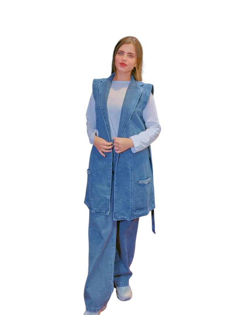 Chic Denim Vest and Wide-Leg Pant Set