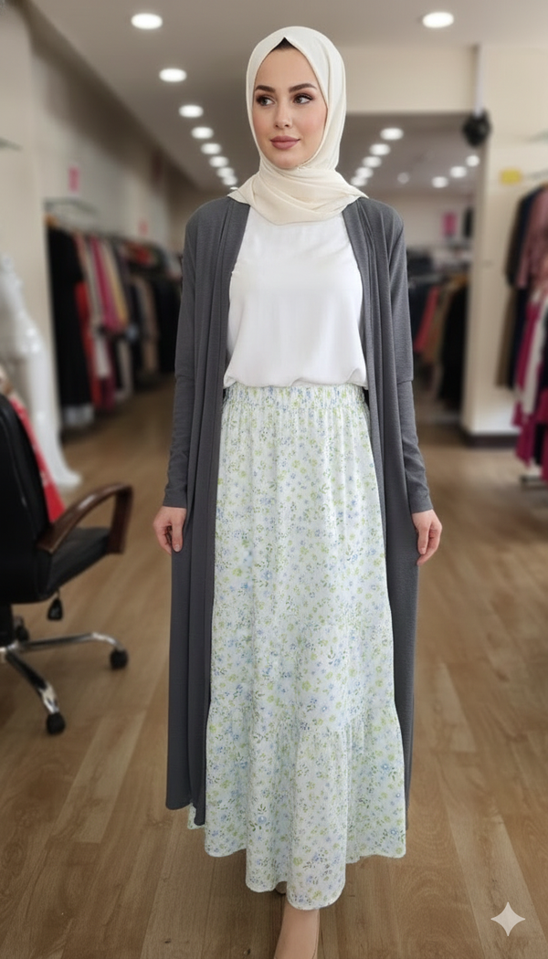 Flowy Floral Maxi Skirt and Long Cardigan Set